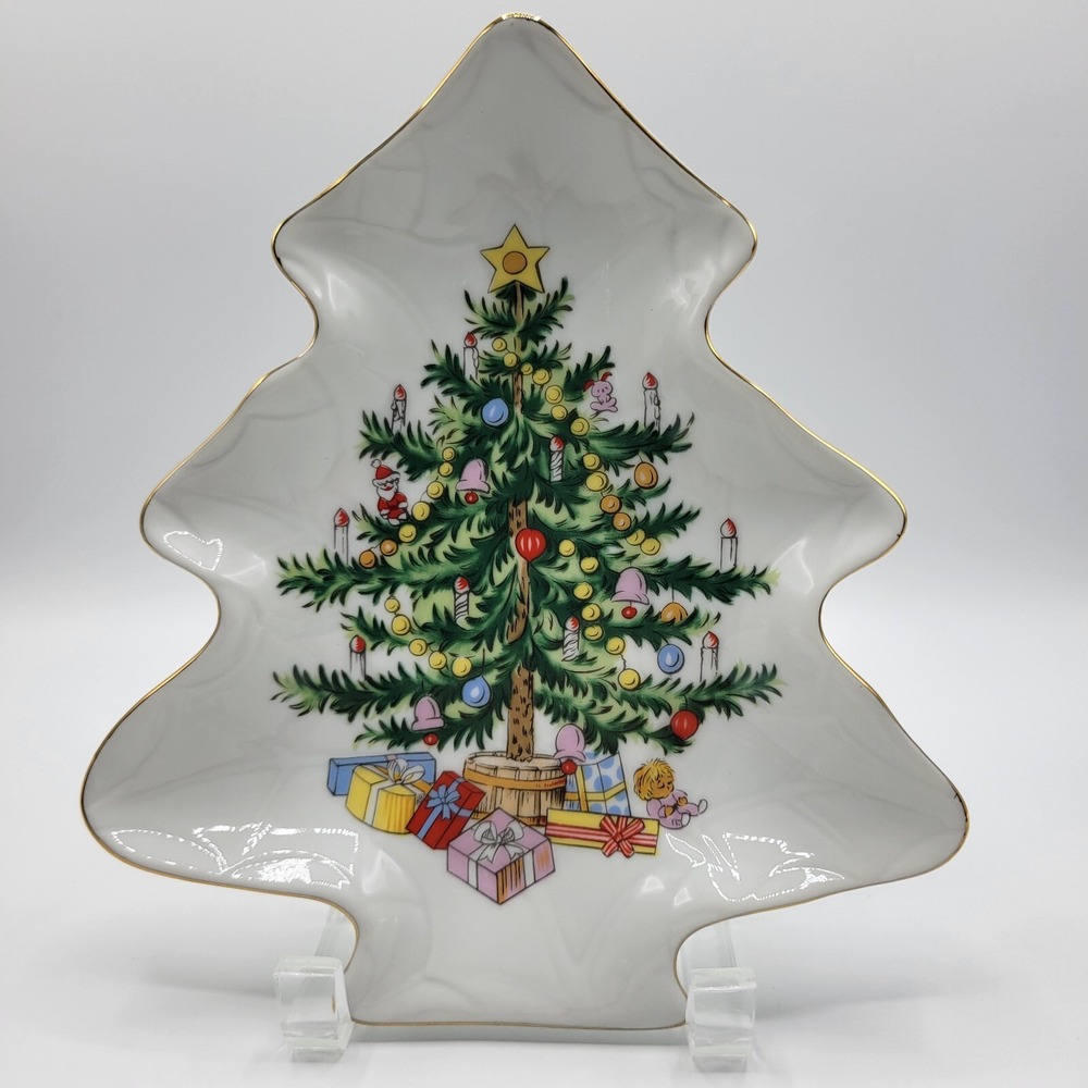 Vintage Lefton Hand Painted Christmas Tree Shaped Candy Dish Made In Japan
